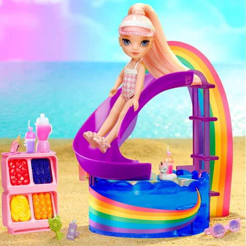 Игровой набор с куклой Rainbow High серии "Littles" – Радужный праздник в бассейне с аксессуарами (522249): Возраст от 6 лет и старше