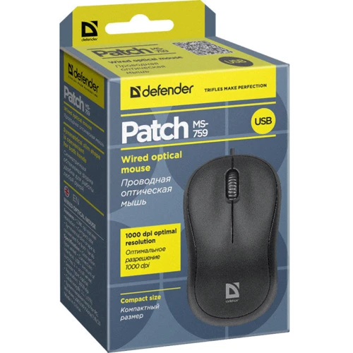 Мышь Defender Patch MS-759 Black (52759): Эргономика симметричная для левшей