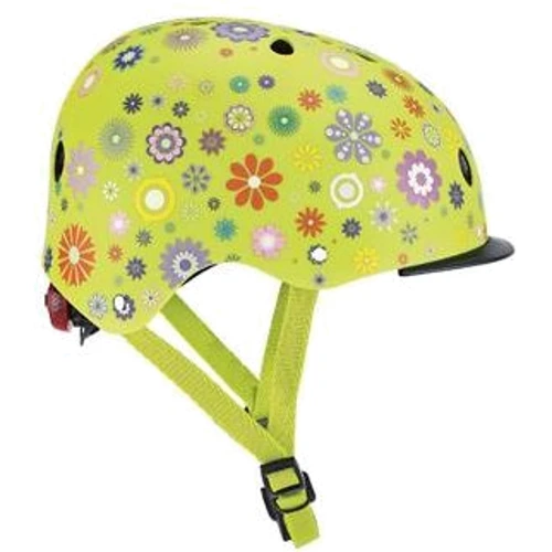 Шлем защитный детский GLOBBER, Цветы зеленый, с фонариком, 48-53см (XS/S)