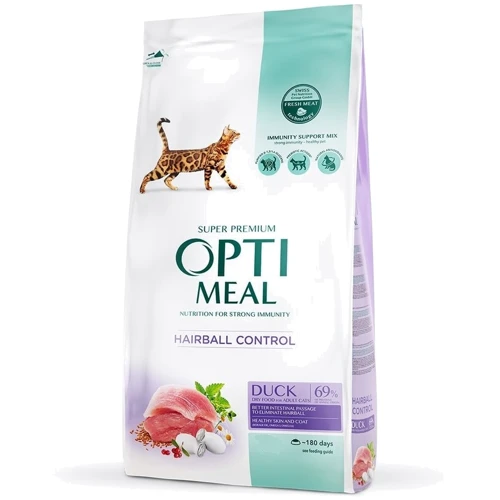 Сухой корм Optimeal Adult Cats Hairball Control для взрослых кошек с эффектом выведения шерсти с уткой 10.5 кг (4820215362719)