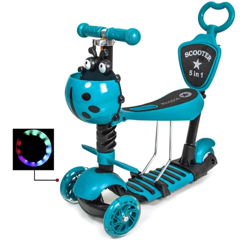 Самокат Scooter "Божья коровка" 5in1. Turquoise (многофункциональный, с родительской ручкой) - 608530209