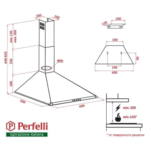 Вытяжка Perfelli K 612 I LED: Тип воздухоочистителя Рециркуляция, Отвод