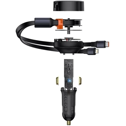Зарядний пристрій Baseus Car Charger Retractable USB-C+Lightning 30W Black (CGTX000001): Кількість USB-портів нет