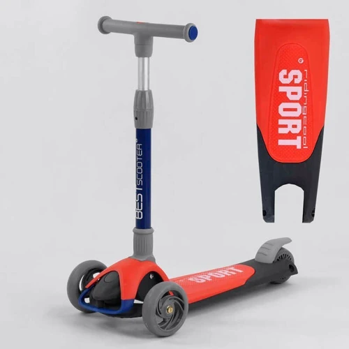 Самокат трехколесный Best Scooter складной алюминиевый руль, 3 колеса PU со светом Black/Red (102031): Конструкция рамы складная