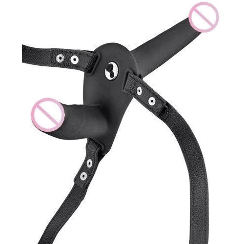 Двойной страпон с вибрацией Fetish Tentation Vibrating Strap-On with Double Dildo Black