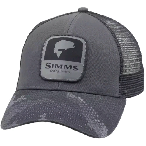Мужская бейсболка Simms Bass Patch Trucker Hex Camo Carbon темно-серая (12212-007-00)