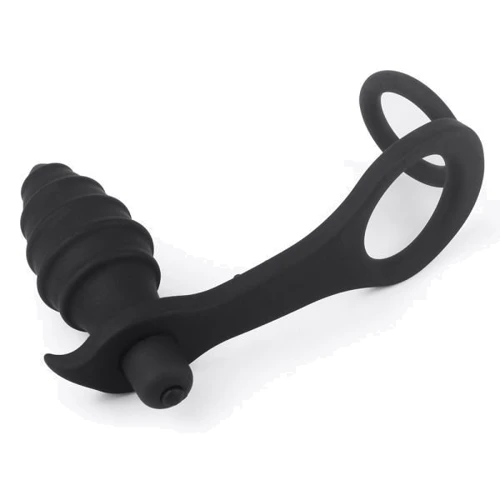 Анальная пробка с эрекционным кольцом и вибрацией LoveToy Ass Rasca Prostate Plug Combo Vibrating Black