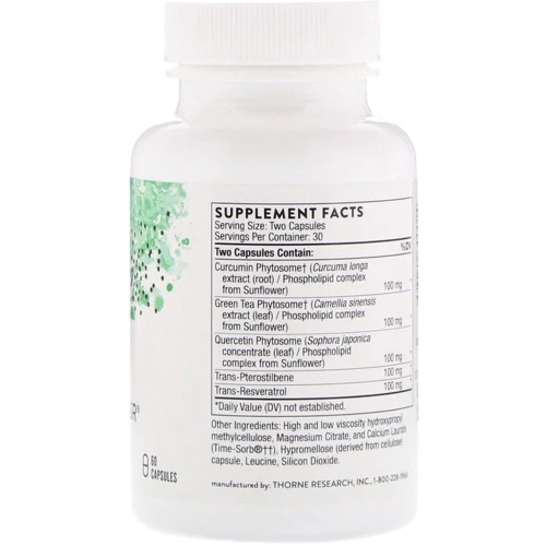 Thorne Research PolyResveratrol-SR 60 Veg Caps Ресвератрол, Птеростильбен, Куркумин: Тип Ресвератрол