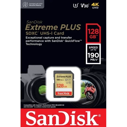 Карта пам'яті SanDisk 128GB SDXC Class 10 UHS-I U3 V30 Extreme Plus (SDSDXWA-128G-GNCIN): Клас карти V30, U3, UHS-I, Class 10