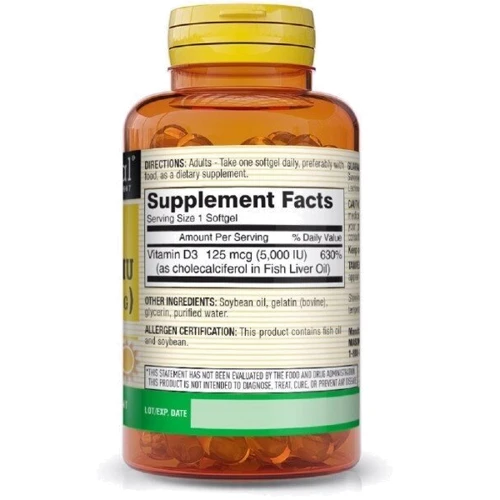 Mason Natural Vitamin D3 5000 МЕ Витамин Д3 50 гелевых капсул: Тип Витамин D