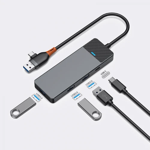 Адаптер WIWU Linker Adapter A431C USB/USB-C to USB-C+3xUSB3.0 Gray фото 4
