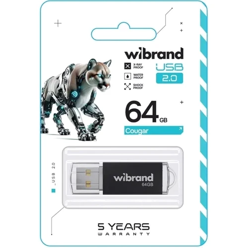 USB-флешка Wibrand 64Gb Cougar USB 2.0 Black (WI2.0/CU64P1B): Стандарт USB USB 2.0