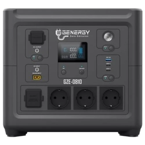 Зарядная станция GENERGY ZERO 835Wh 1000W (GZE-0810): Выходы потребителей Автоприкуриватель, USB-C, USB-A, 220V