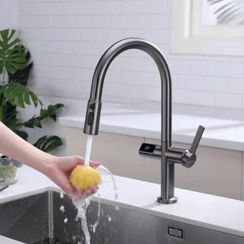 Смеситель для кухни Lefton Automatic Sensor & Pull-Down Kitchen Faucet with Temperature Display-KF2206 Grey: Термостат Нет