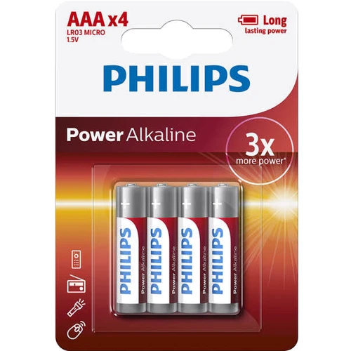Philips AAA bat Alkaline 4шт Power Alkaline (LR03P4B/10)