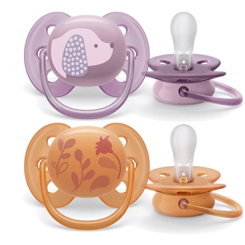 Пустышка Philips Avent Ultra Soft, 6-18 мес., дизайн для девочек, 2 шт (SCF091/18): Возраст старше 6 месяцев