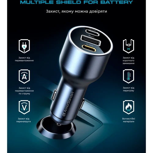Зарядний пристрій ArmorStandart Car Charger USB+2хUSB-C Resolute Power ASPP-21 120W Grey (ARM70026) фото 6