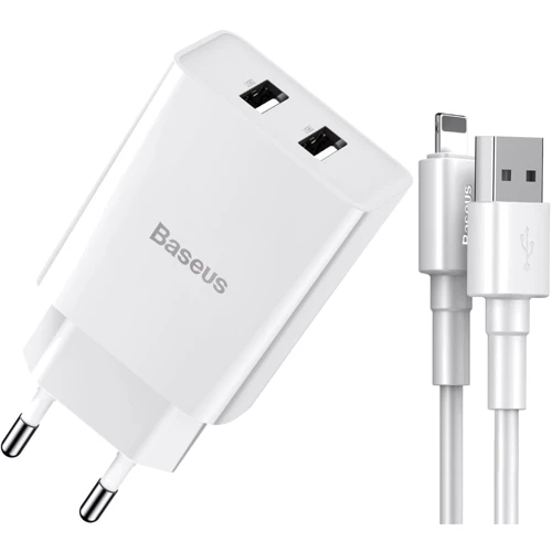 Зарядний пристрій Baseus USB Wall Charger Speed Mini 2xUSB 2.1A 10.5W White with Lightning Cable (TZCCFS-R02)