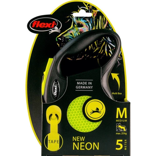 Поводок-рулетка Flexi New Neon M до 25 кг 5 м черный/желтый (4000498031704): Тип шнура Лента