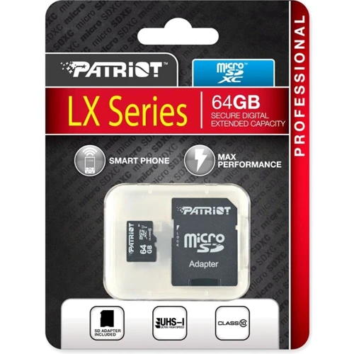 Карта памяти Patriot 64GB microSDHC Сlass 10 UHS-I U1 + adapter (PSF64GMCSDXC10): Класс карты Class 10