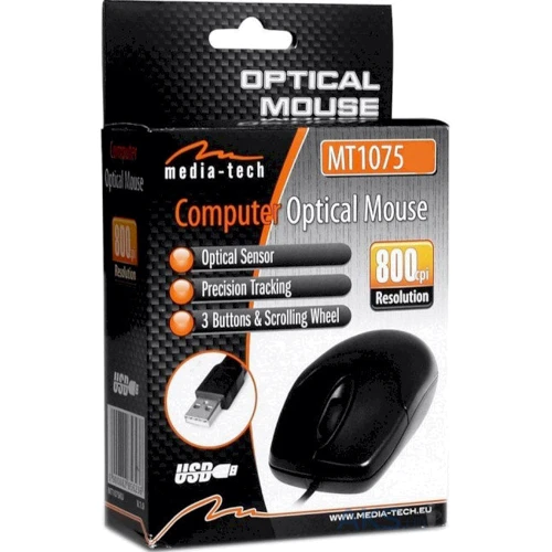 Мышь Media-Tech OPTICAL MOUSE (MT1075K-PS2): Интерфейс подключения USB