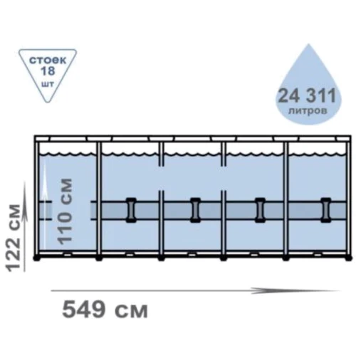 Басейн каркасний Intex 26732 NP, 549-122 см (насос 220V, 5687 л/год, об'єм води - 24311л, сходи, тент, підстилка) фото 3