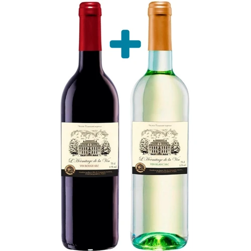 Набір вина L'Hermitage de la Vin, "Rouge" Sec сухе червоне + "Blanc" Sec сухе біле, 2x0.75л 11% (WHS2000820339159)