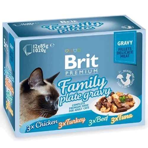Влажный корм Brit Premium Delicate Fillets in Gravy Family Plate для котов Семейная тарелка в соусе 12 шт x 85 г (8595602570591)