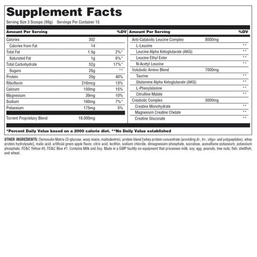 Universal Nutrition Torrent 1490 g /15 servings/ Green Apple Avalanche: Тип Комплекс после тренировки