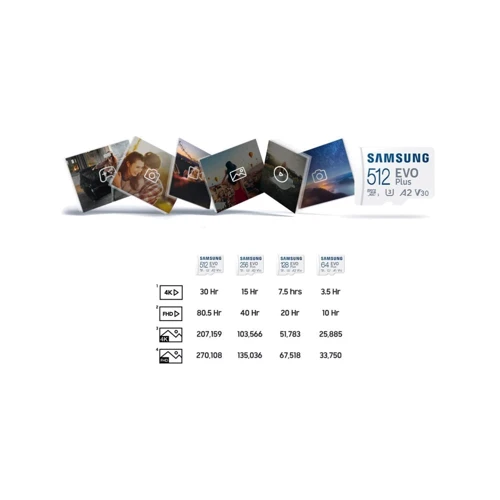 Карта пам'яті Samsung 512GB microSDXC Class 10 UHS-I U3 Evo Plus + adapter (MB-MC512KA/EU): Клас карти U3, A2, V30, UHS-I, Class 10