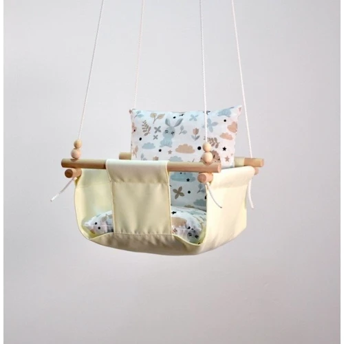 Качели детские Лесные зверьки тканевая подвесная молочная