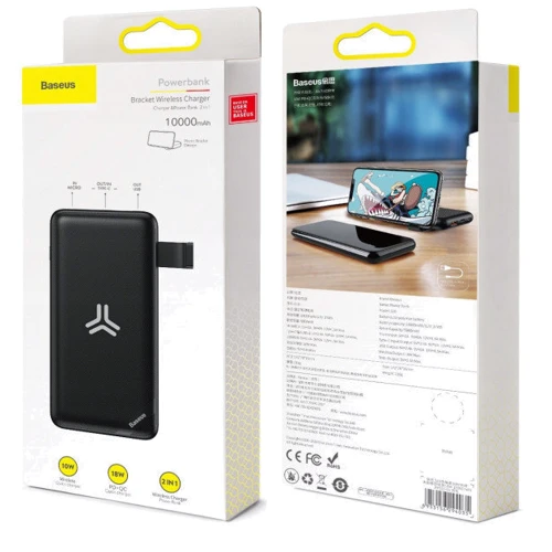 Внешний аккумулятор Baseus Power Bank 10000mAh Wireless Charger S10 Bracket PD 18W Black (PPS10-01): Емкость батареи, мАч 10000