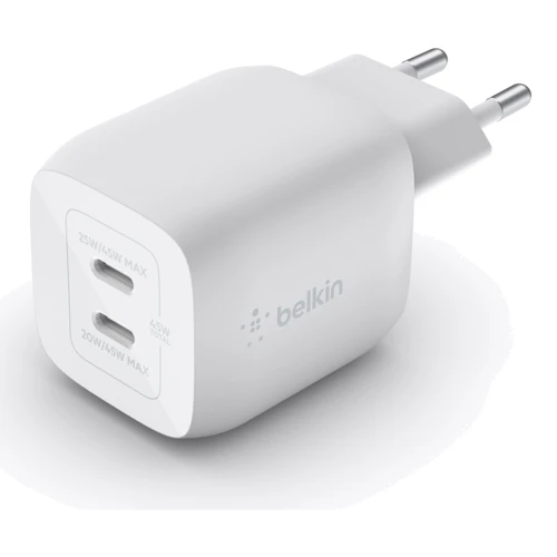 Зарядное устройство Belkin Wall Charger Home 2xUSB-С 45W GaN PD PPS White (WCH011VFWH): Кабель в комплекте отсутствует, USB-C
