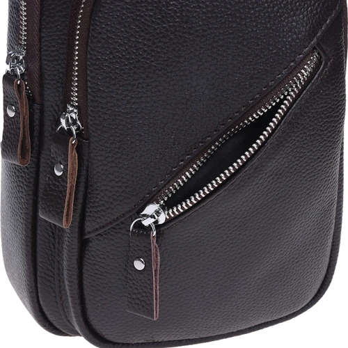 Мужская сумка-слинг Borsa Leather коричневая (K16603-brown): Застежка Молния
