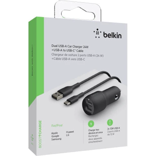 Зарядное устройство Belkin Car Charger 2хUSB 24W Black with Cable USB to USB-C (CCE001BT1MBK): Количество USB-портов 2