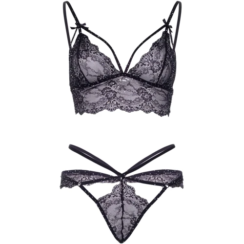 Комплект со стразами Leg Avenue bralette and g-string S Black