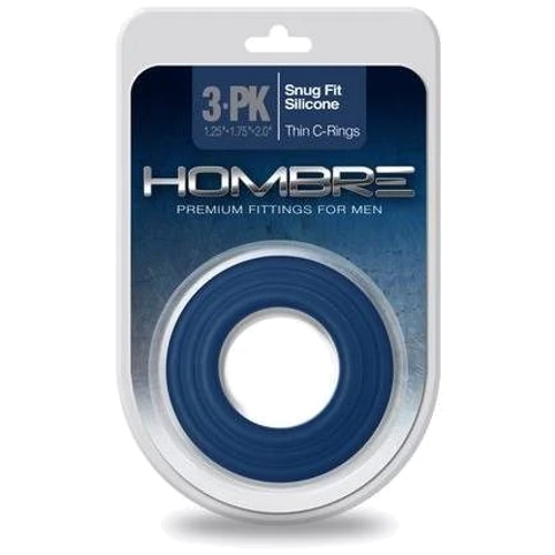 Комплект ерекційних кілець Topco Sales Hombre Snug-Fit Silicone Thin C-Rings, 3 Pk, синій