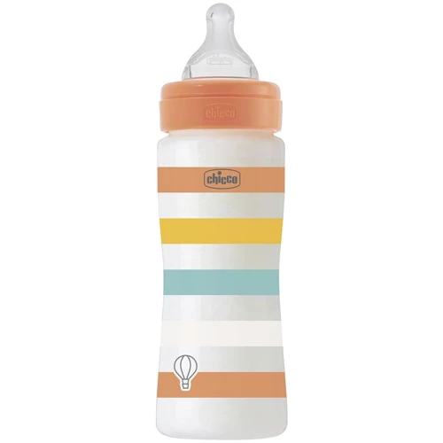 Бутылочка для кормления пластиковая Chicco Well-Being Colors с силиконовой соской 4м+ 330 мл Оранжевая (28637.31)