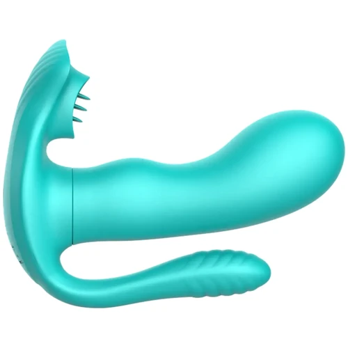 Вибратор с анальным и клиторальным стимулятором BOSS of TOYS Tongue Triple Stimulator Тurquoise (BS561001-5)