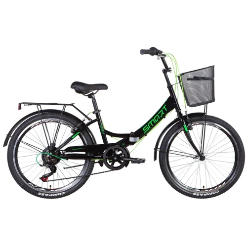 Велосипед ST 24" Formula SMART Vbr трещотка с багажником зад St, с крылом St, с корзиной St 2022 (черно-зеленый )