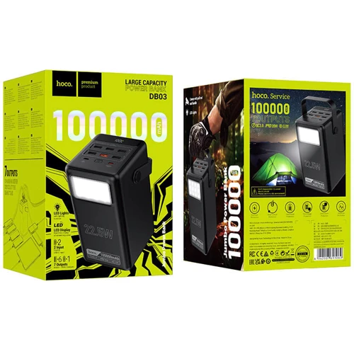 Зовнішній акумулятор Hoco Power Bank 100000mAh DB03 Endure 22.5W Black: Особливості С дисплеем, Фонарик, Индикатор заряда, быстрая зарядка