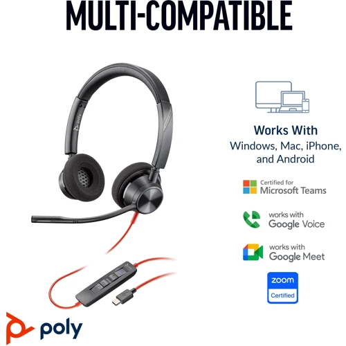 Наушники Poly BlackWire 3320-M USB-C/A Black (8X220AA): Тип конструкции накладные