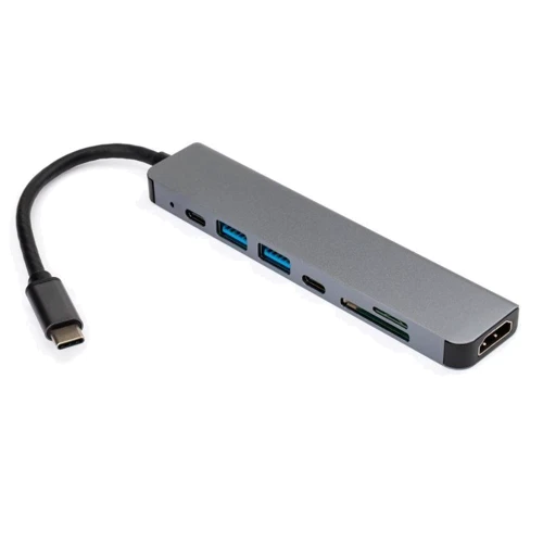 Адаптер Vinga Adapter USB-C to 2xUSB-C + HDMI + 2xUSB + SD / TF Grey (VCPHTC7AL): Колір сірий