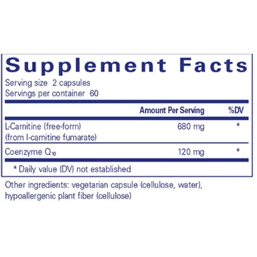 Pure Encapsulations CoQ10 l-Carnitine Fumarate Коэнзим Q10 и L-карнитин фумарат 120 капсул: Тип L Карнитин