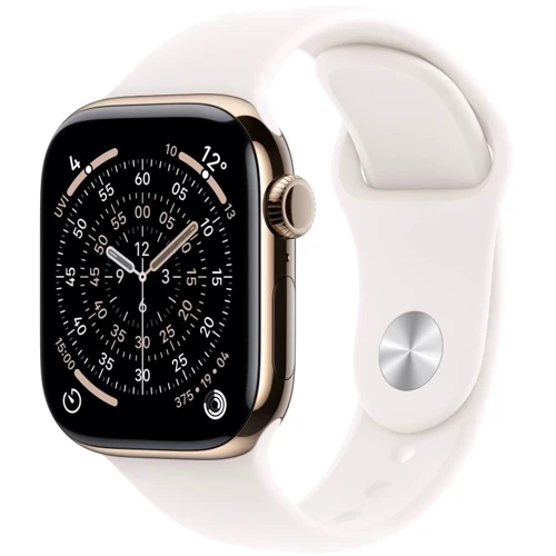 Apple Watch Series 11 GPS + Cellular 46mm Gold Titanium Case with Light Blush Sport Band - M/L (MFD64)