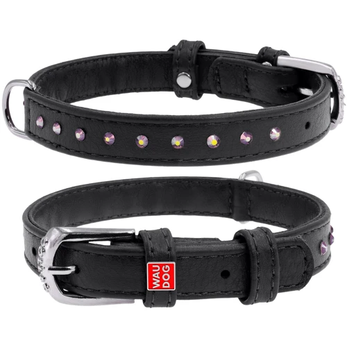 Нашийник WAUDOG Glamour з клейовими стразами 15 мм 27-36 см чорний (32771)