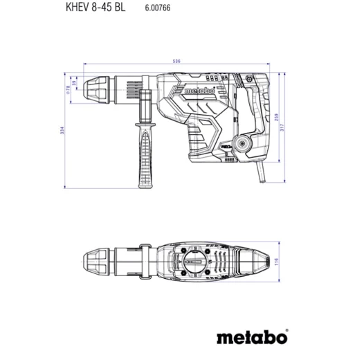Перфоратор Metabo KHEV 8-45 BL (600766500): Макс. число оборотов холостого хода, об/мин 300