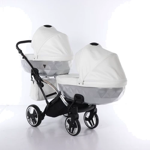 Универсальная коляска для двойни 2 в 1 Junama Mirror Satin Duo Slim 04, белый с серебристым (J-MS-DUOs-04) фото 10