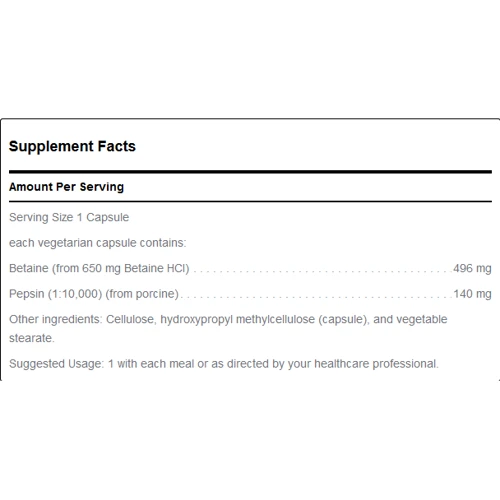 Douglas Laboratories Betaine Plus 100 Caps (DOU-01229): Тип Бетаина гидрохлорид