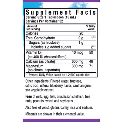 Bluebonnet Nutrition Calcium Magnesium Citrate + Vitamin D3, Natural Blueberrry Flavor, 16 oz (472 ml) (BLB0686): Тип Магний + Кальций